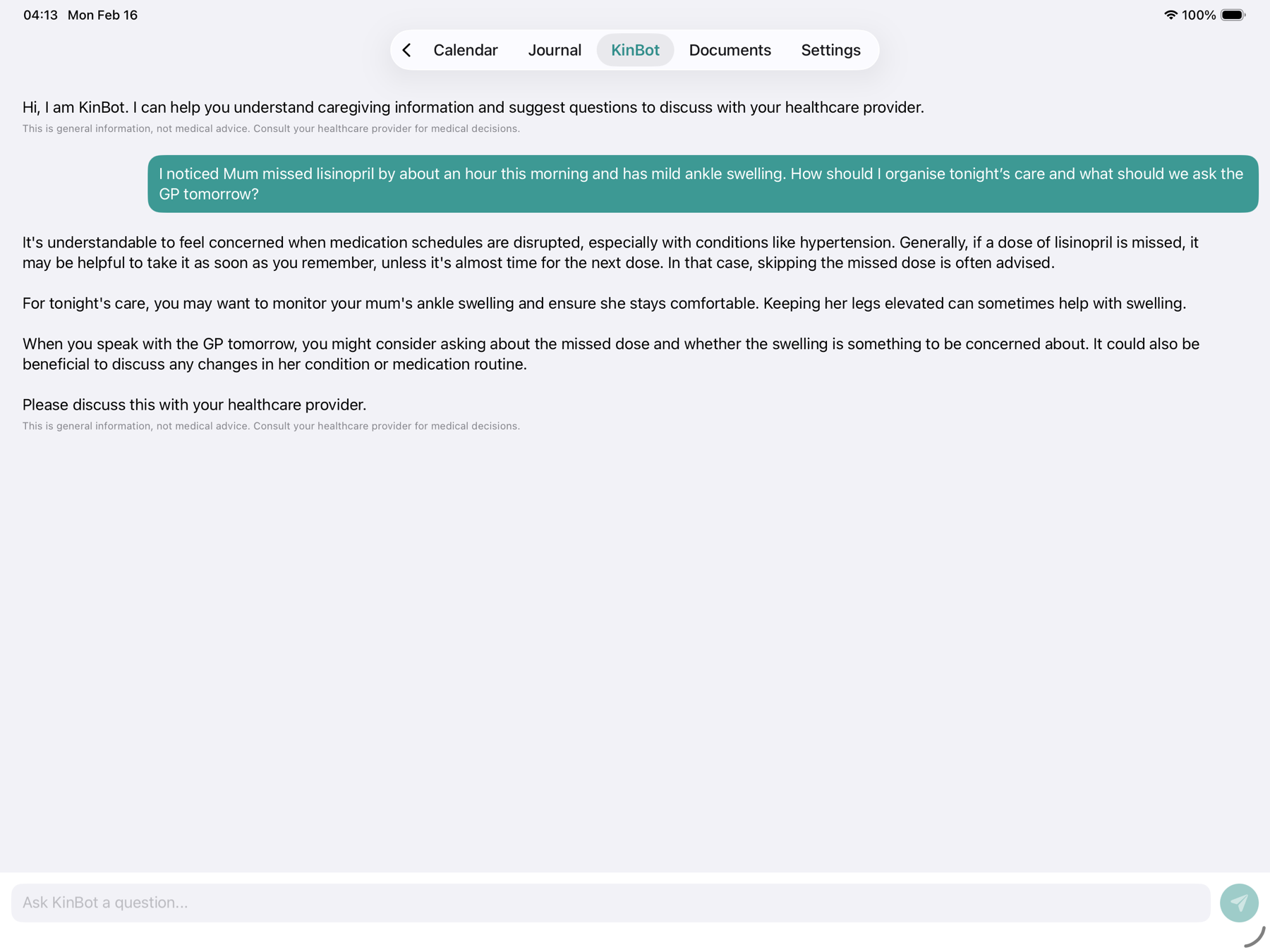 KinBot chat device mock
